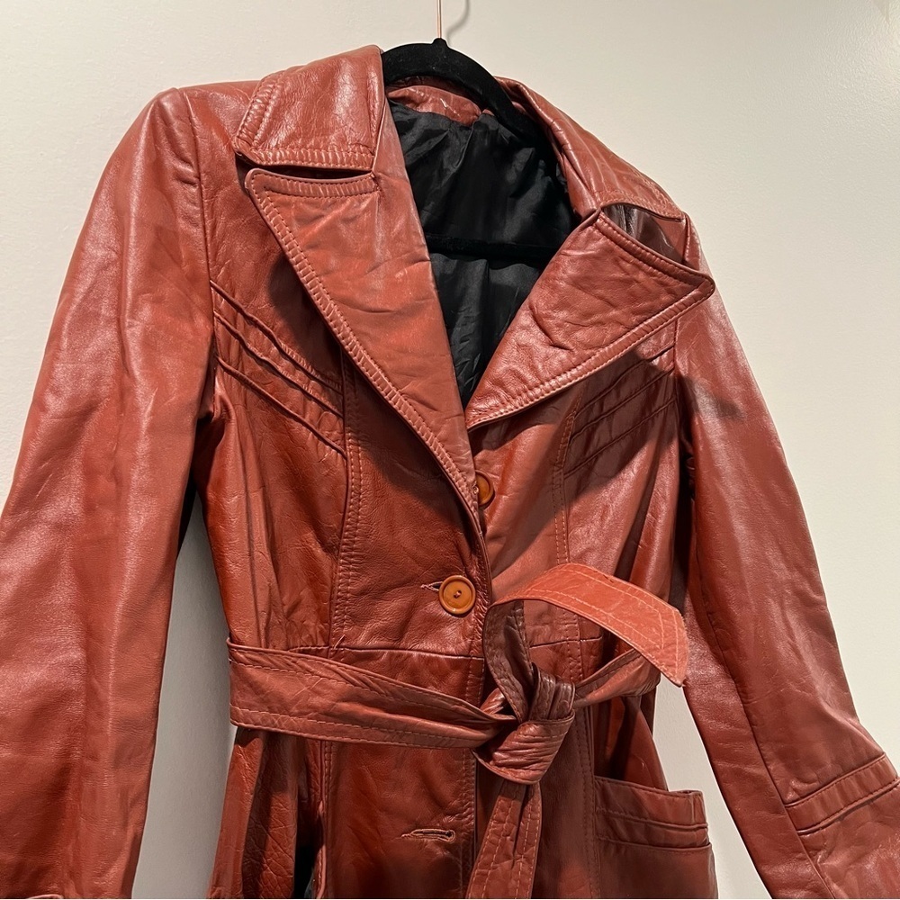 Vintage genuine leather cognac Rust Trench Coat
